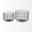 Mercana Idris Set Of 2 Black Metal Geometric Mesh Bowls in Black/White