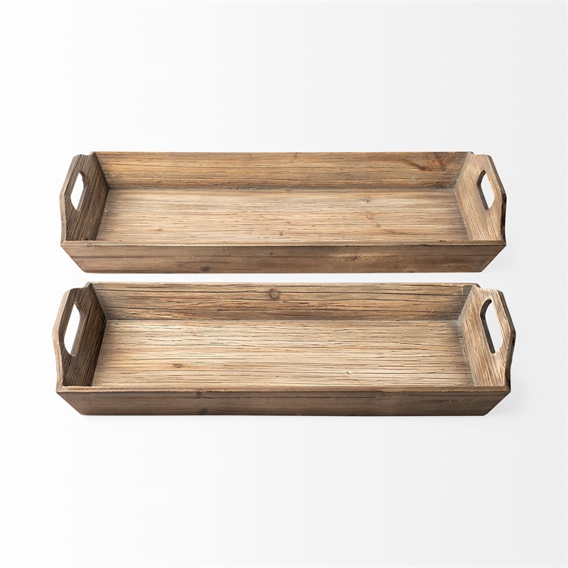 Mercana Tawny (Set Of 2) Natural Wooden Trays in Brown