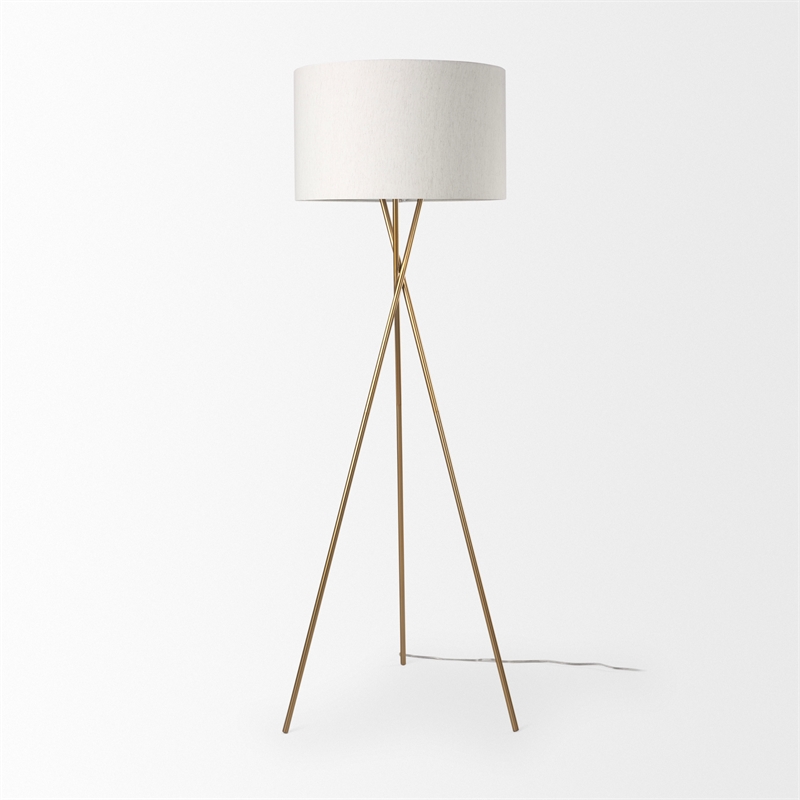 Mercana Ambrose 20.0L X 20.0W X 61.8H Gold Metal W/Cream Fabric Shade Floor Lamp