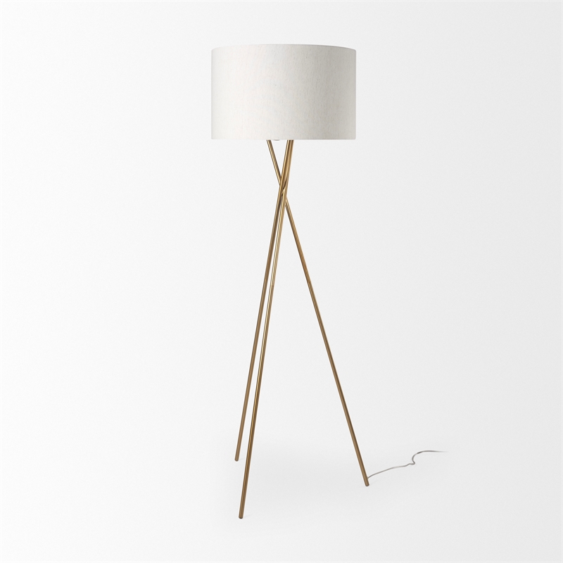Mercana Ambrose 20.0L X 20.0W X 61.8H Gold Metal W/Cream Fabric Shade Floor Lamp