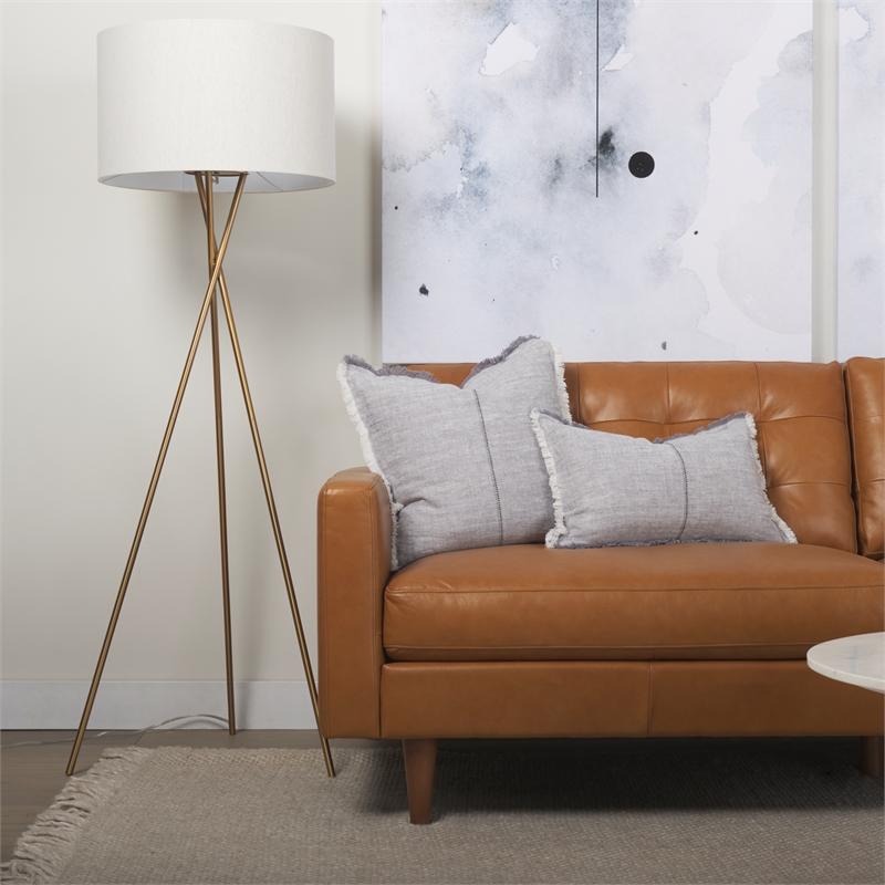 Mercana Ambrose 20.0L X 20.0W X 61.8H Gold Metal W/Cream Fabric Shade Floor Lamp