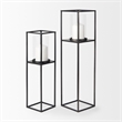 Mercana Cindy Matte Black Metal Glass Pillar Tabletop Candle Holders in Set Of 2