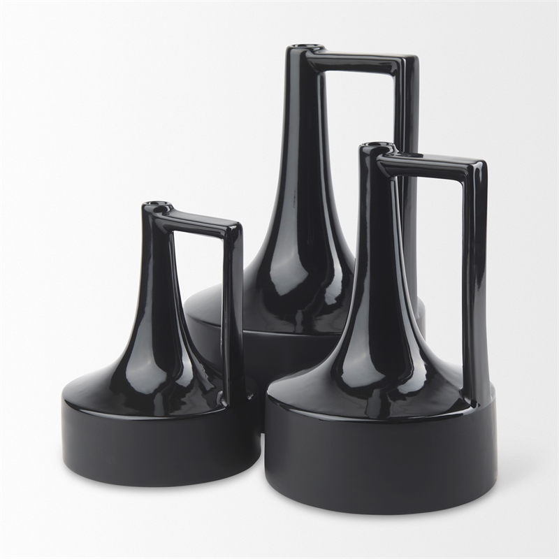 Mercana Burton 8.3H Small Glossy And Matte Black Ceramic Jug Vase