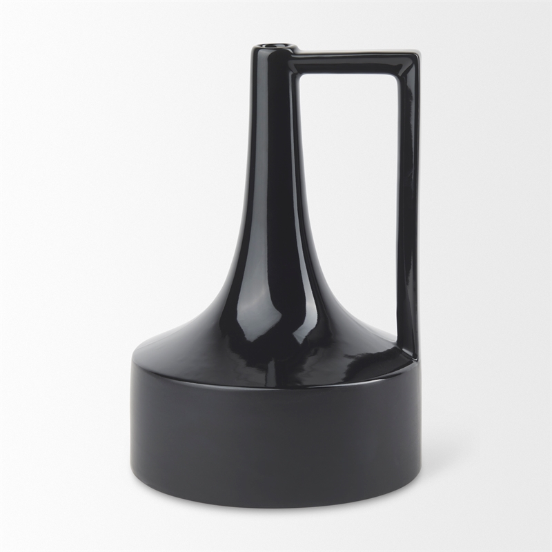 Mercana Burton 13.1H Large Glossy And Matte Black Ceramic Jug Vase