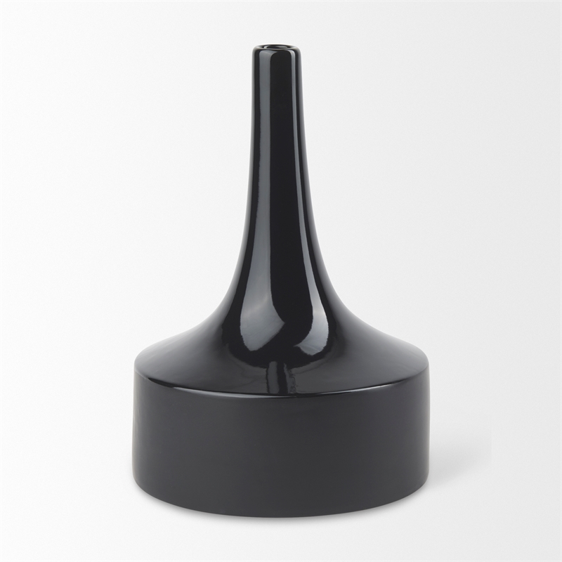 Mercana Burton 13.1H Large Glossy And Matte Black Ceramic Jug Vase