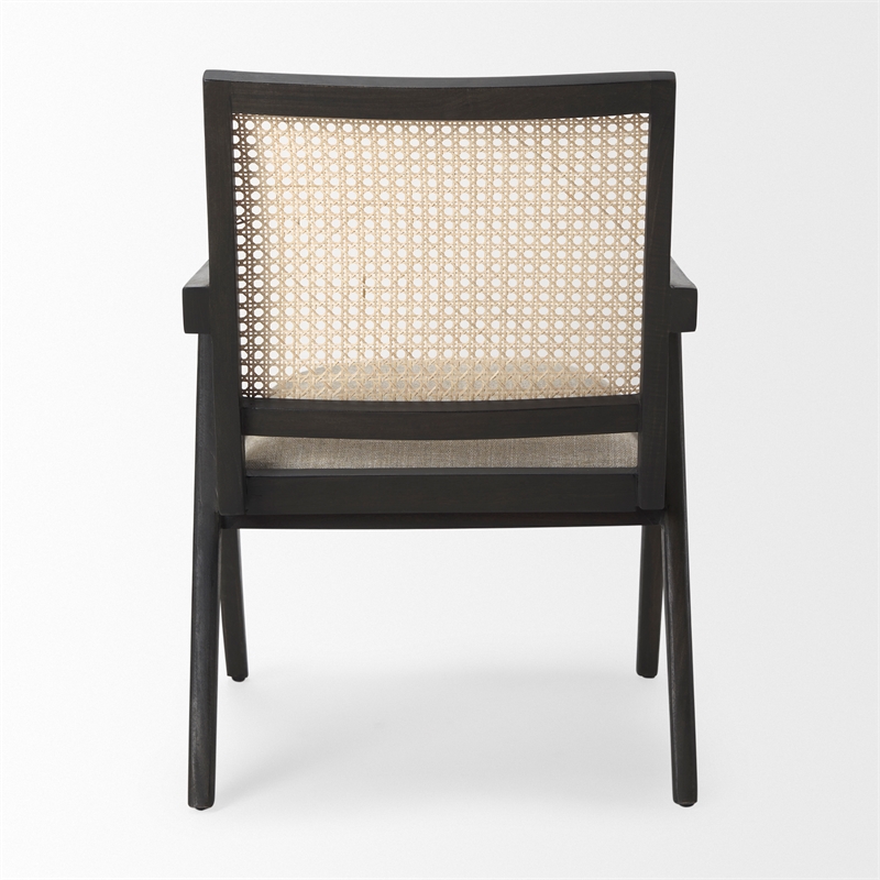 Mercana Donna Black Wood Cane-Back W/ Beige Upholstered Seat Accent Chair