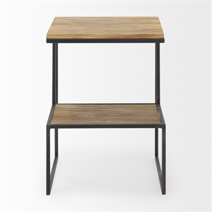 Mercana Ronin 22&quotH Square 2-Tier Wood W/ Black Metal Accent Table in Brown