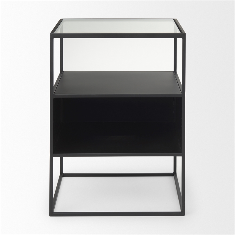 Mercana Samson Side Table Matte Black Metal And Glass in Clear
