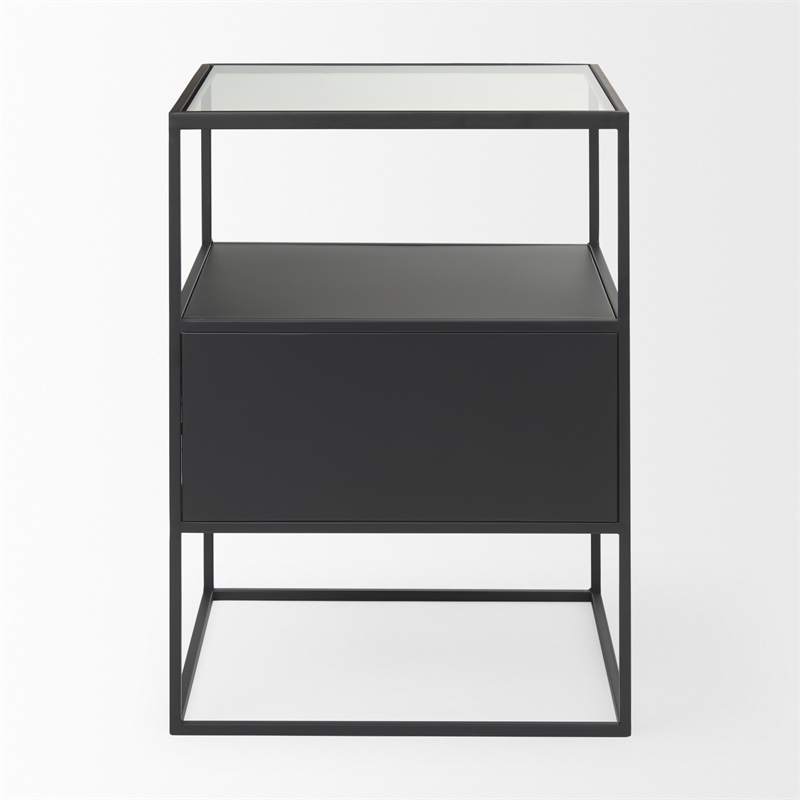 Mercana Samson Side Table Matte Black Metal And Glass in Clear