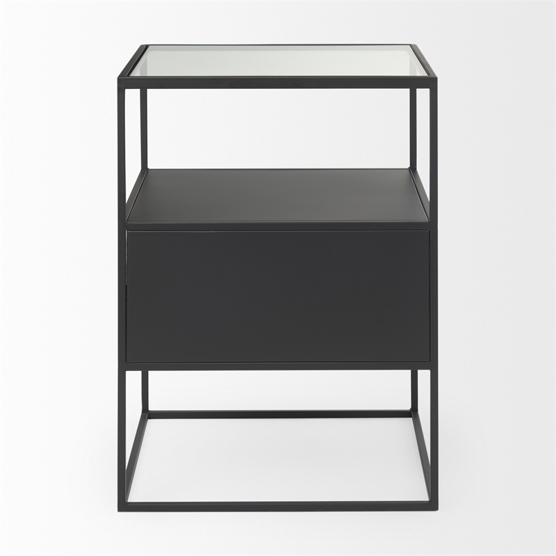 Mercana Samson Side Table Matte Black Metal And Glass in Clear