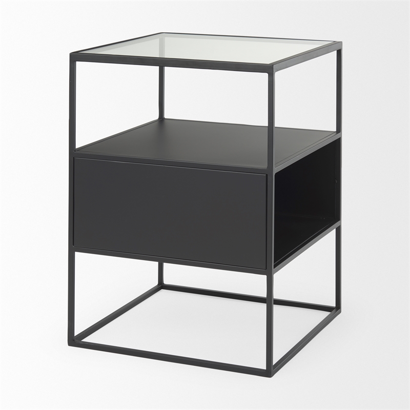 Mercana Samson Side Table Matte Black Metal And Glass in Clear