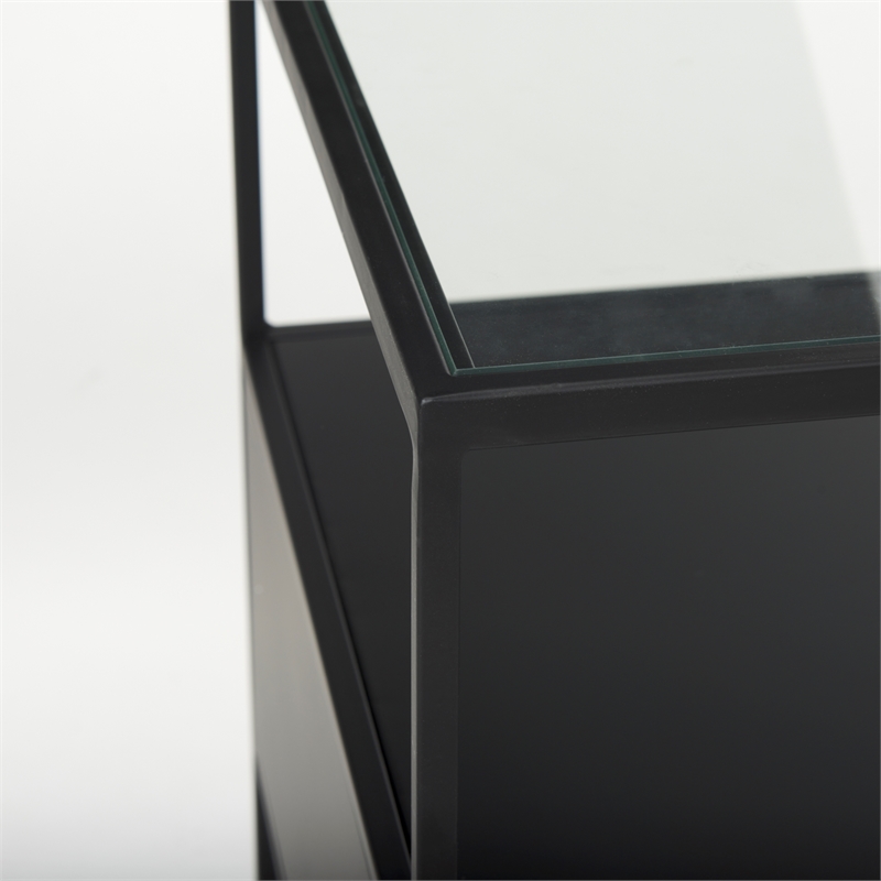 Mercana Samson Side Table Matte Black Metal And Glass in Clear