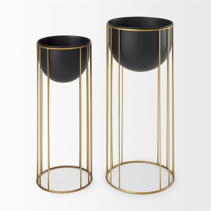 Mercana Danica Set Of 2 Matte Black Metal Plant Stands