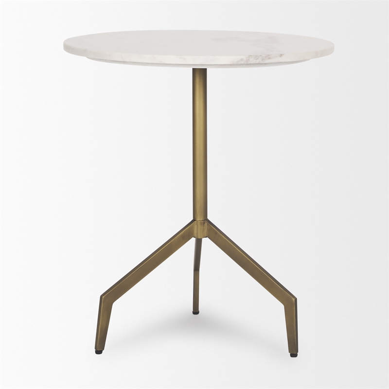 Mercana Serre Marble Top 3 Prong Gold Metal Base End Table