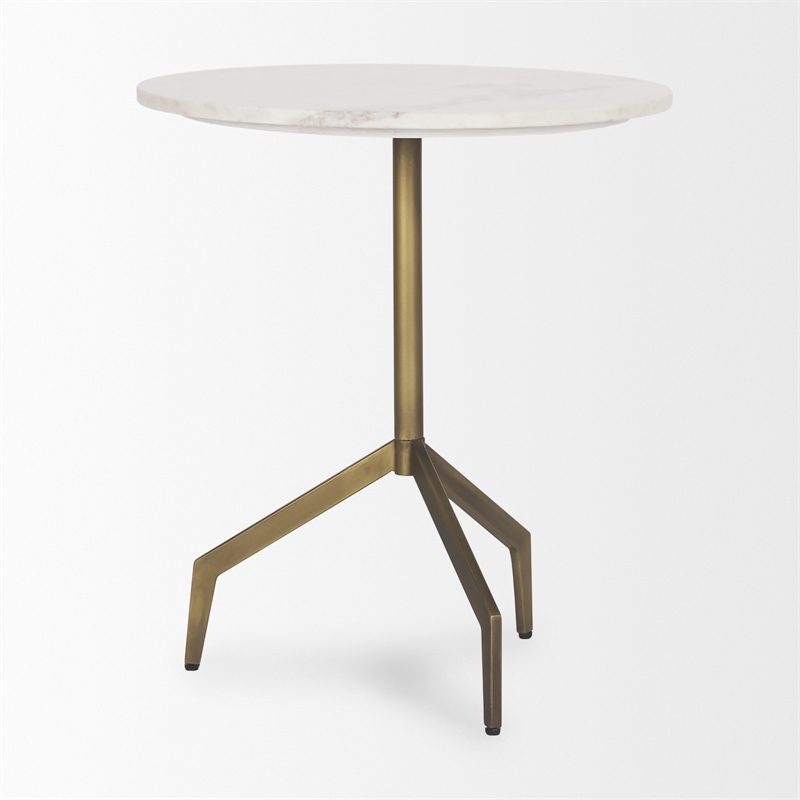 Mercana Serre Marble Top 3 Prong Gold Metal Base End Table