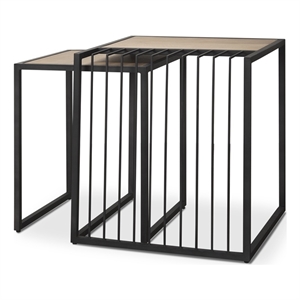 Mercana Miles Black Metal w/ Light Wood Nesting End/Side Table