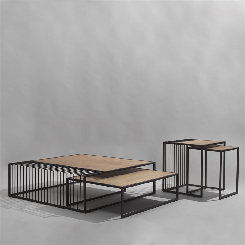 Mercana Miles Black Metal w/ Light Wood Nesting End/Side Table