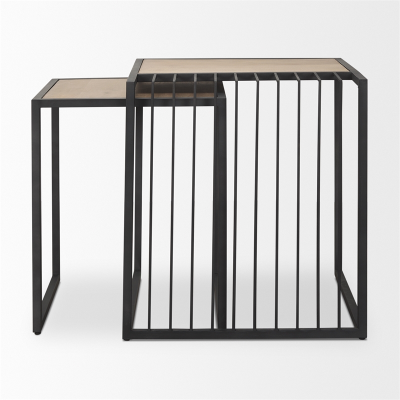 Mercana Miles Black Metal w/ Light Wood Nesting End/Side Table