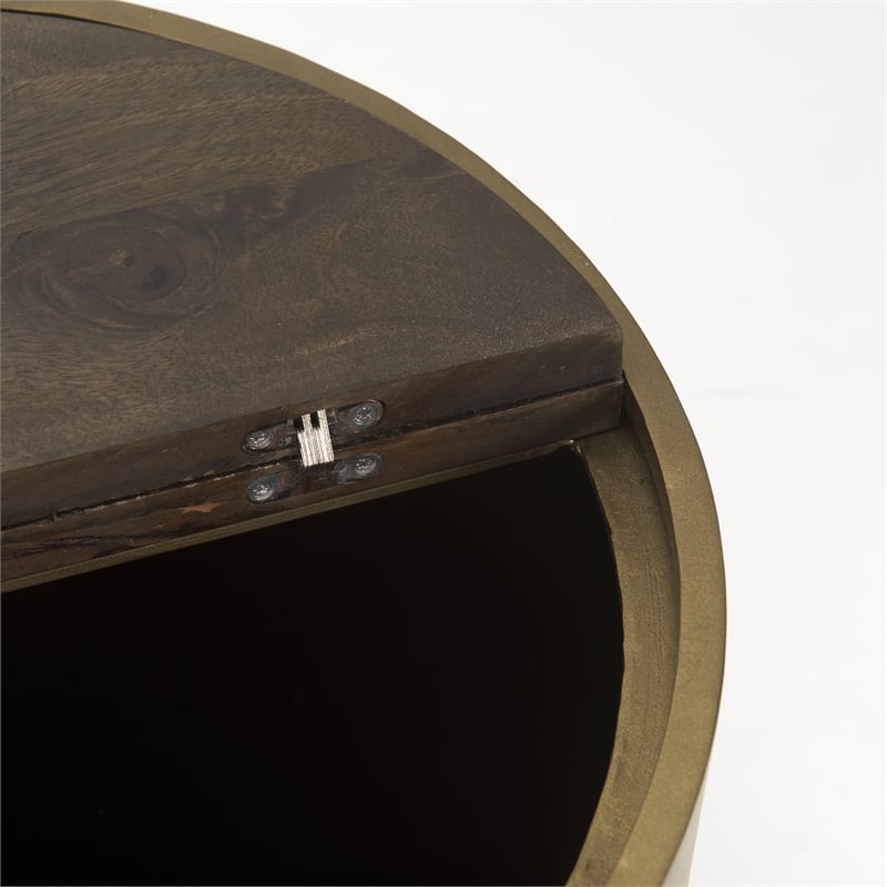 Mercana Eclipse Gold Metal Drum Base W/ Dark Brown Wood Top End/Side Table