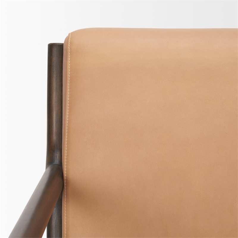 Mercana Cashel Accent Chair W/ Dark Brown Wood And Tan Genuine Leather