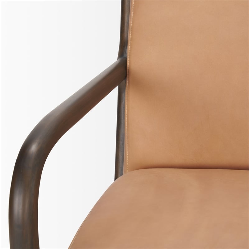 Mercana Cashel Accent Chair W/ Dark Brown Wood And Tan Genuine Leather