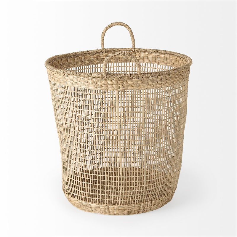 Mercana Medium Brown Seagrass Round Basket W/ Handles in Set Of 3