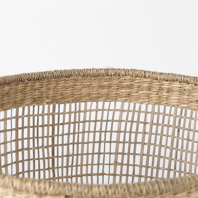 Mercana Medium Brown Seagrass Round Basket W/ Handles in Set Of 3