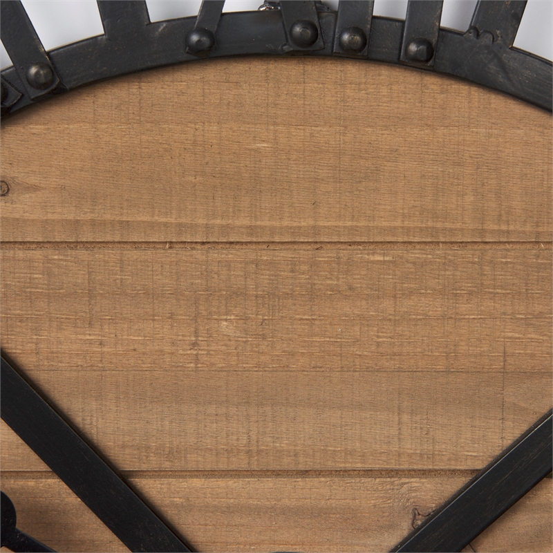 Mercana Lewiston 30.1L X 2.0W X 30.1H Black Iron W/Wood Round Wall Clock
