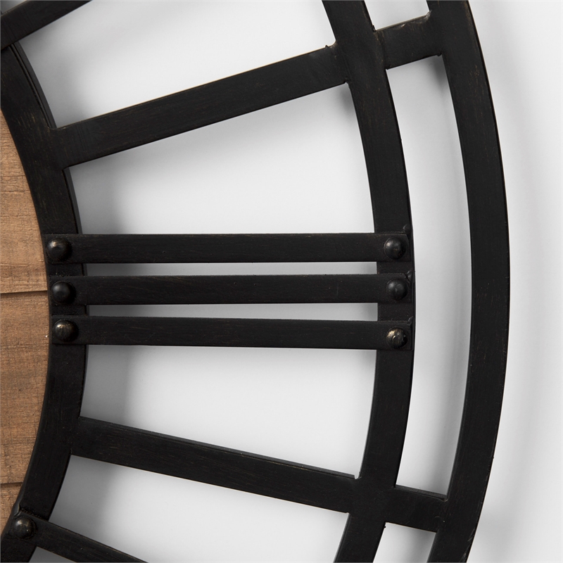 Mercana Lewiston 30.1L X 2.0W X 30.1H Black Iron W/Wood Round Wall Clock