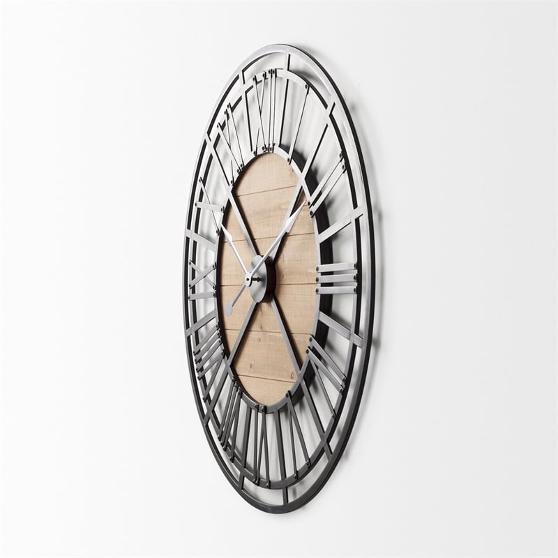 Mercana Lewiston 42.1L X 2.6W X 42.1H Black Iron W/Wood Round Wall Clock