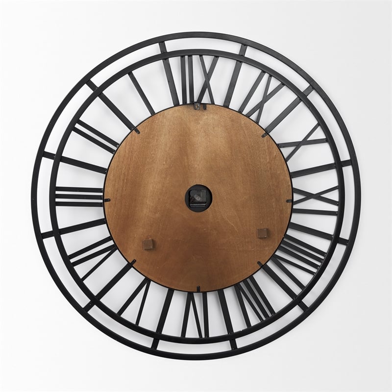 Mercana Lewiston 42.1L X 2.6W X 42.1H Black Iron W/Wood Round Wall Clock