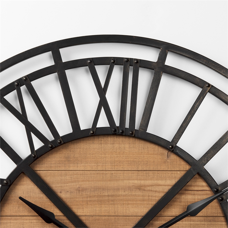 Mercana Lewiston 42.1L X 2.6W X 42.1H Black Iron W/Wood Round Wall Clock