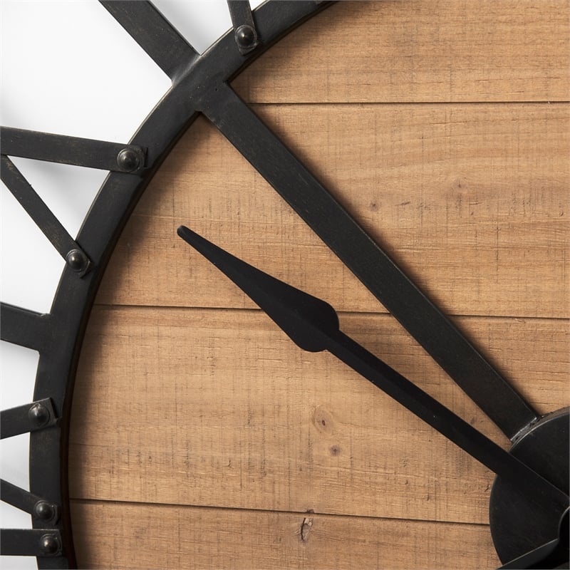 Mercana Lewiston 42.1L X 2.6W X 42.1H Black Iron W/Wood Round Wall Clock