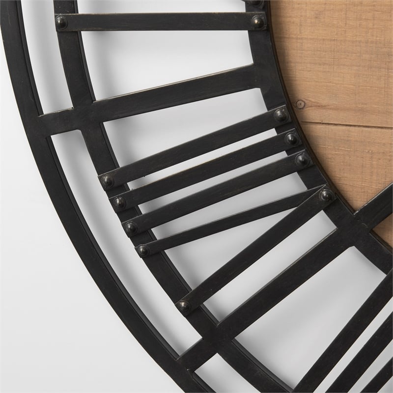 Mercana Lewiston 42.1L X 2.6W X 42.1H Black Iron W/Wood Round Wall Clock