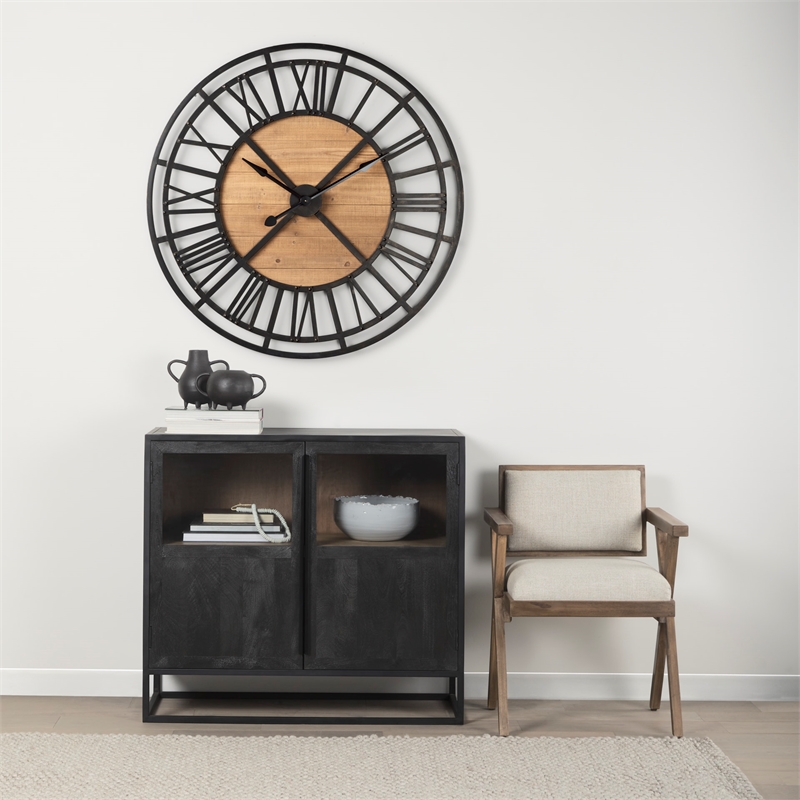 Mercana Lewiston 42.1L X 2.6W X 42.1H Black Iron W/Wood Round Wall Clock