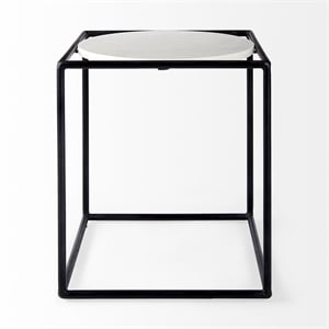 Mercana Austen Round White Marble Top W/ Black Metal Frame Side Table
