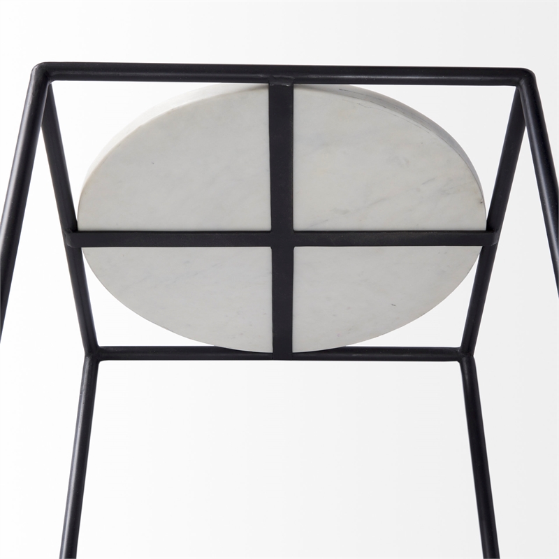 Mercana Austen Round White Marble Top W/ Black Metal Frame Side Table