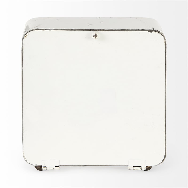 Mercana Karl 8.0L X 2.8W X 8.8H Rustic White Iron Rounded Square Table Clock