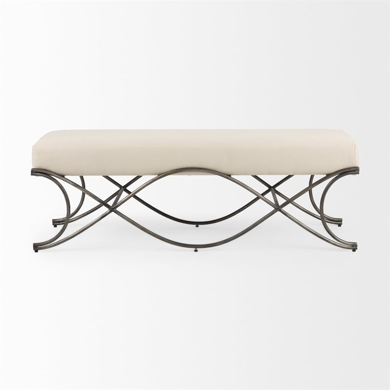 Mercana Ayla Cream Fabric Seat W/ Antique Nickel Frame Bench in Beige