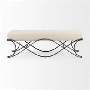 Mercana Ayla Cream Fabric Seat W/ Antique Nickel Frame Bench in Beige