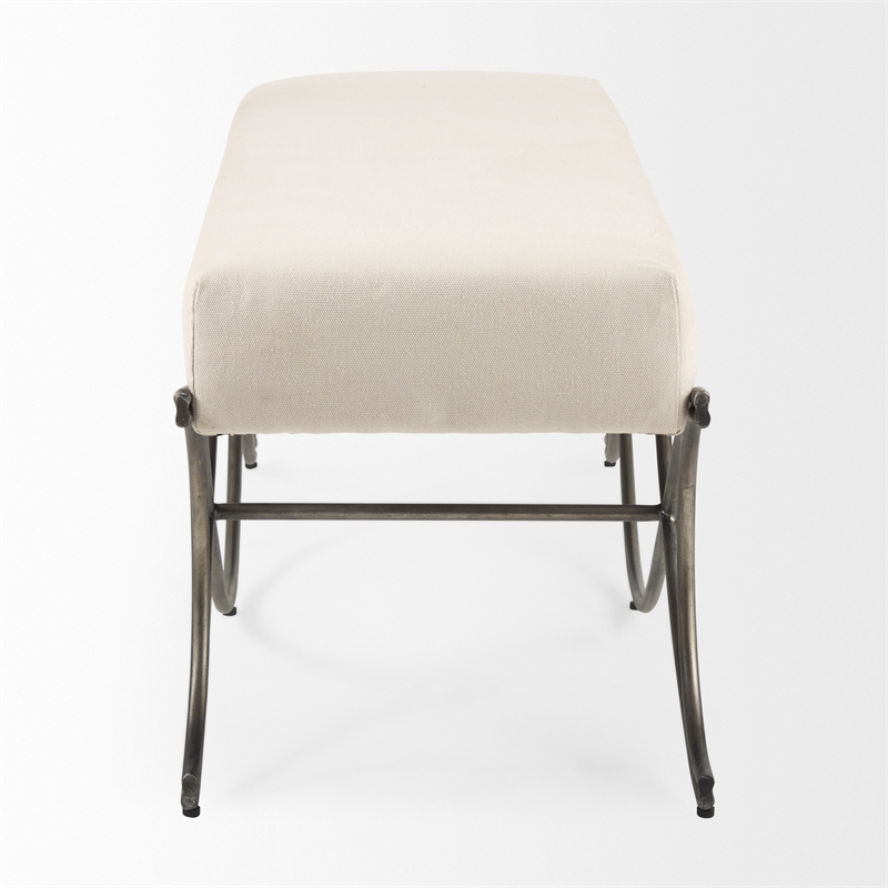 Mercana Ayla Cream Fabric Seat W/ Antique Nickel Frame Bench in Beige