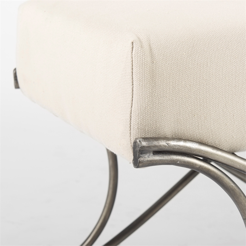 Mercana Ayla Cream Fabric Seat W/ Antique Nickel Frame Bench in Beige