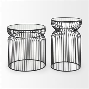 Mercana Shani Set Of 2 Round Black Metal W/ Glass Accent Tables
