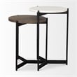 Mercana Larkin Marble & Dark Brown Wood Tabletop Nesting End/Side Table in White