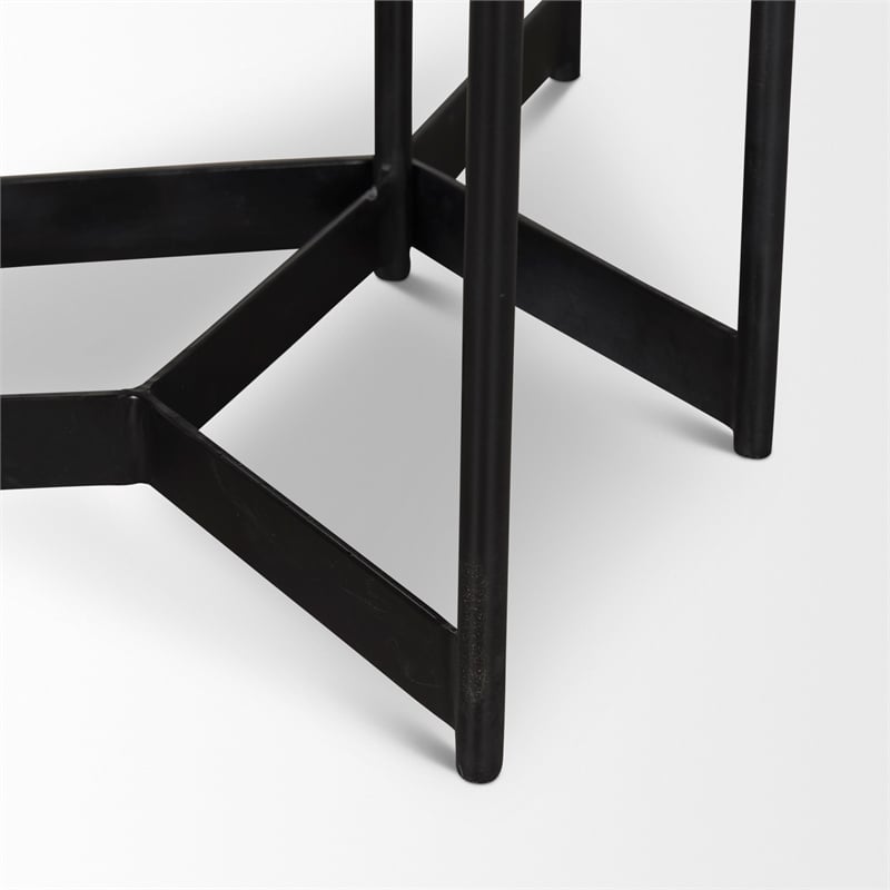 Mercana Larkin Marble & Dark Brown Wood Tabletop Nesting End/Side Table in White