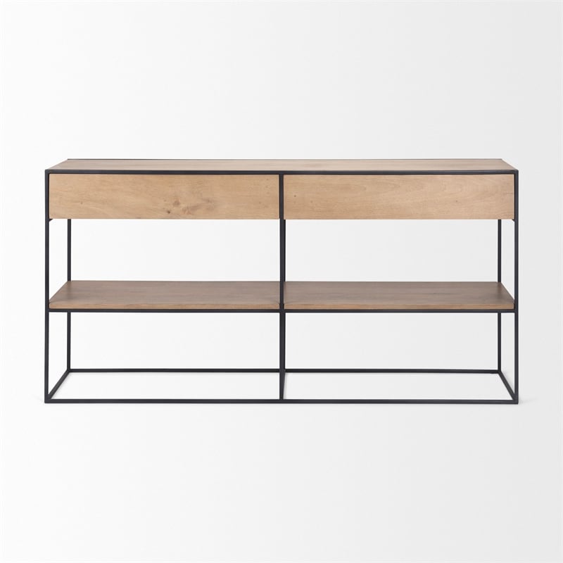 Mercana Morris Beige Wood W/ Black Metal Frame 2 Drawer Console Table