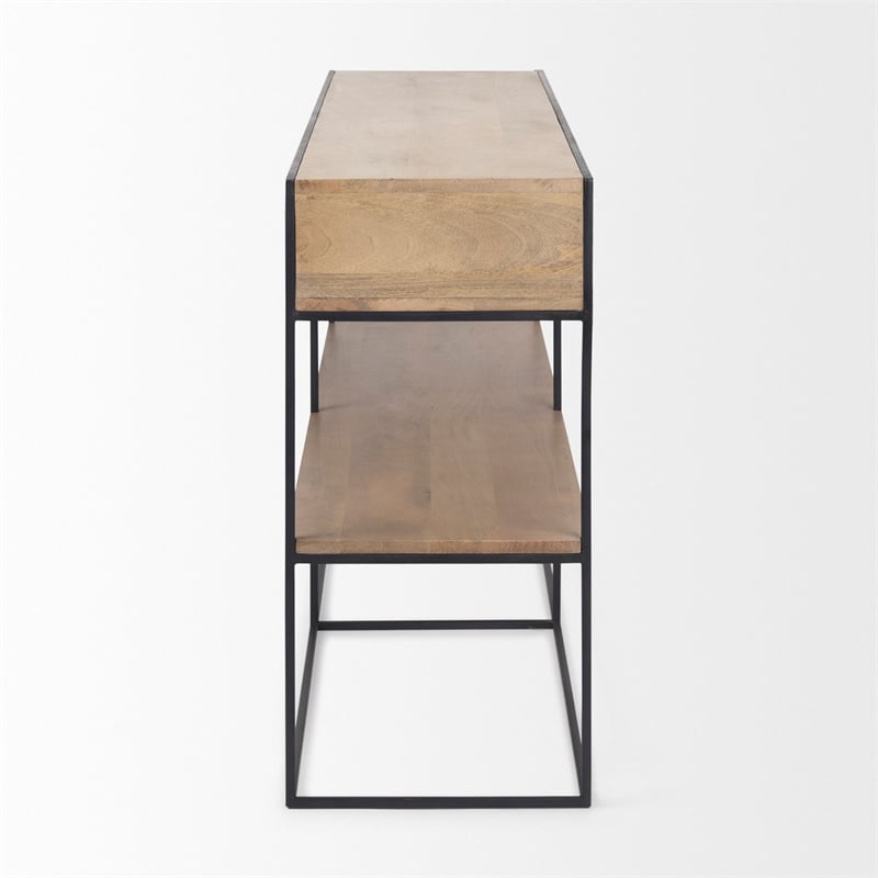 Mercana Morris Beige Wood W/ Black Metal Frame 2 Drawer Console Table