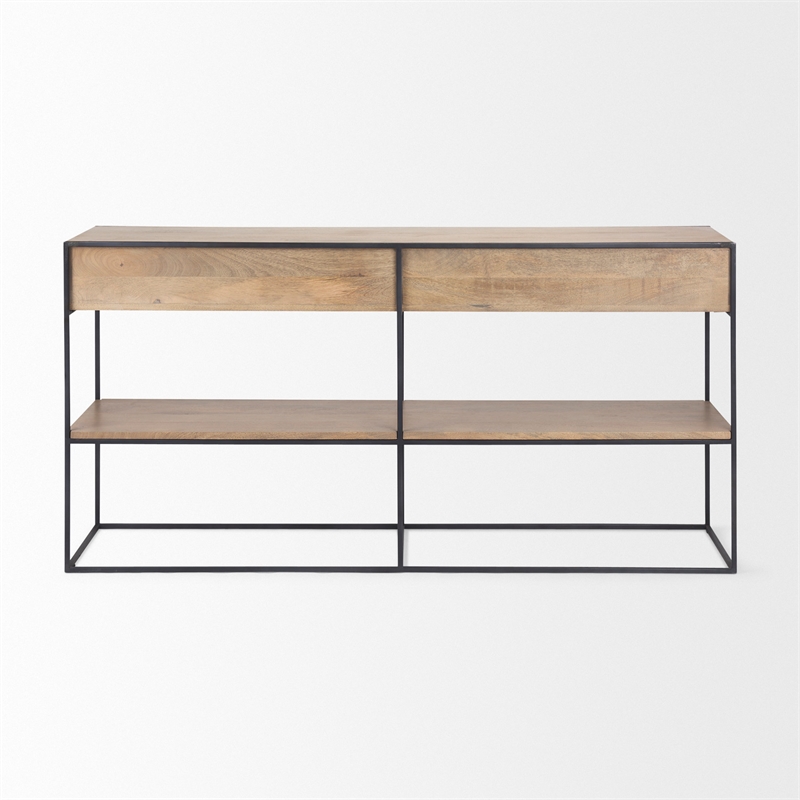 Mercana Morris Beige Wood W/ Black Metal Frame 2 Drawer Console Table