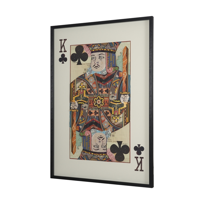 Mercana King Of Clubs Glass Framed Print Art in Black Faux-Wood Frame