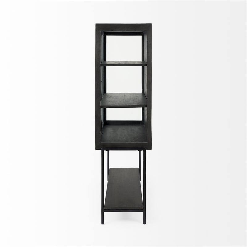 Mercana Arelius Dark Brown Wood W/ Black Metal Base Display Cabinet